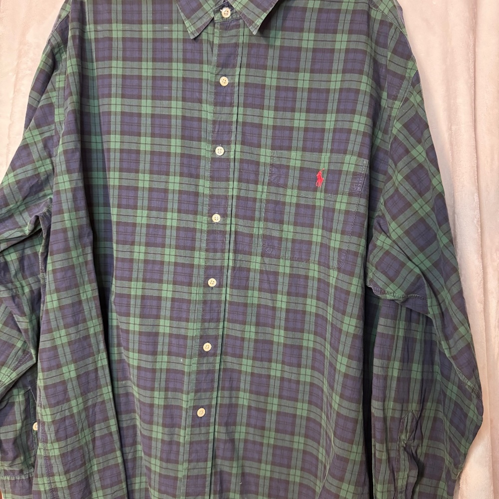 Polo Ralph Lauren Shirt Mens Size XL Button Up Blue Green Plaid Lowell Sport